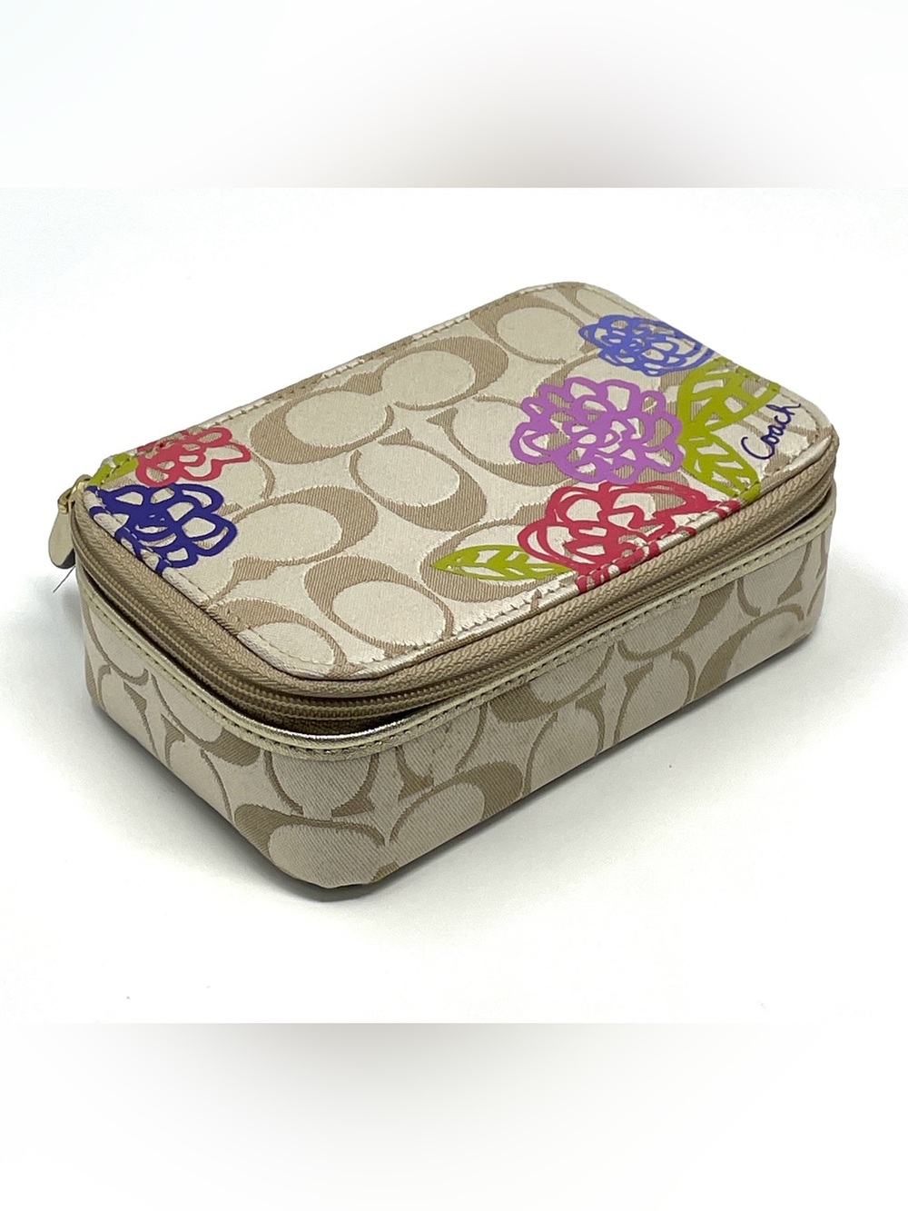 Coach Daisy Applique Signature Jewelry Case Small 6x4x2